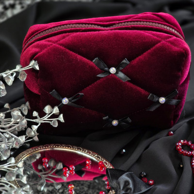 Small Burgundy Goth Cosmetic Bag