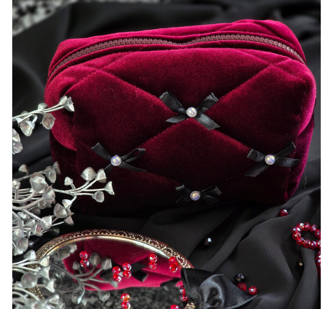 Small Burgundy Goth Cosmetic Bag