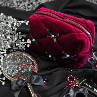 Small Burgundy Goth Cosmetic Bag