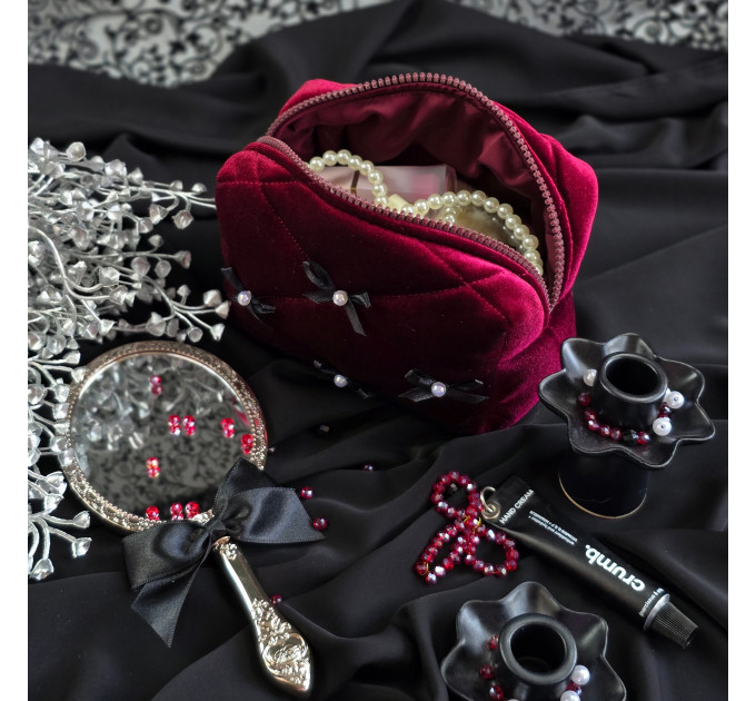 Small Burgundy Goth Cosmetic Bag