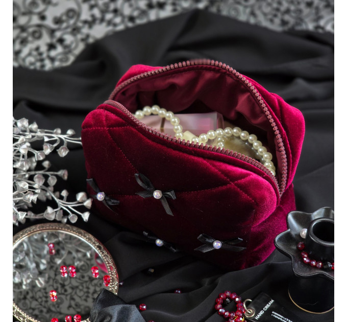 Small Burgundy Goth Cosmetic Bag