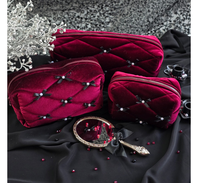 Small Burgundy Goth Cosmetic Bag