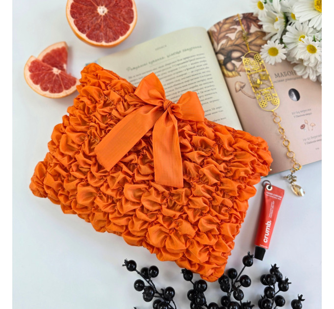 Grapefruit Orange Book Sleeve with ruffles on ties 