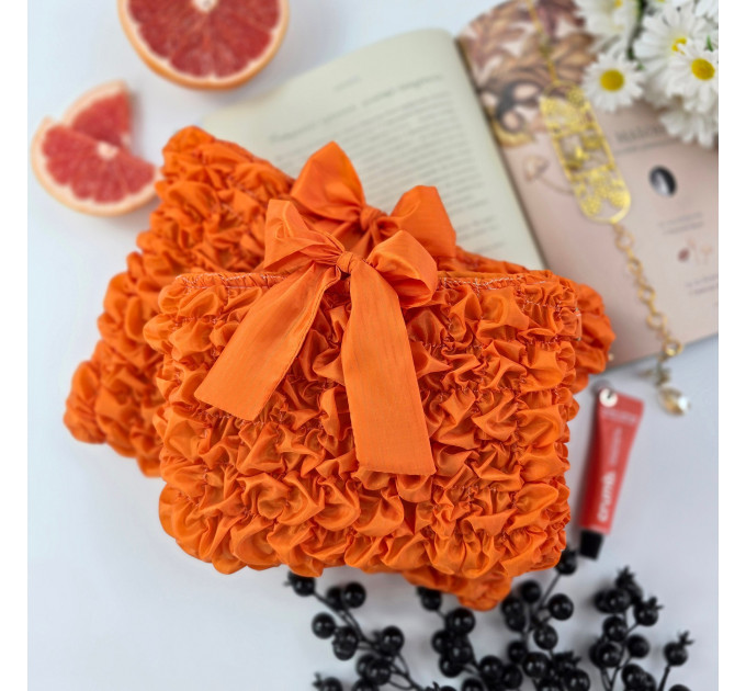 Grapefruit Orange Book Sleeve with ruffles on ties 