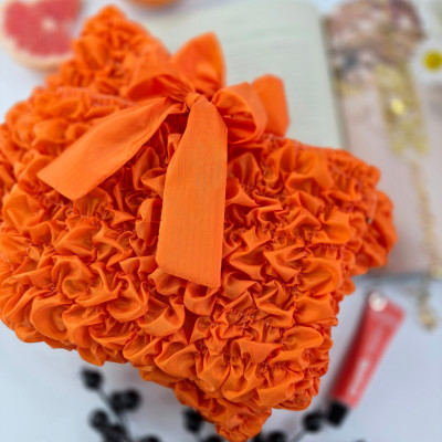Grapefruit Orange Book Sleeve with ruffles on ties 