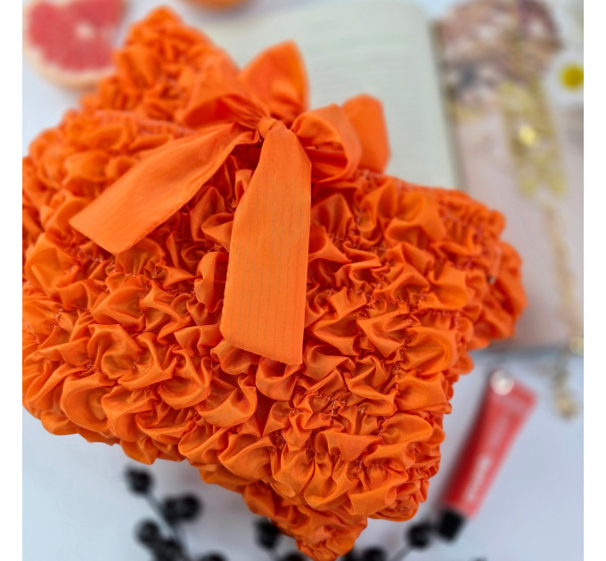 Grapefruit Orange Book Sleeve with ruffles on ties 