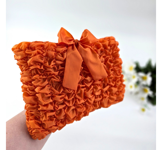Grapefruit Orange Book Sleeve with ruffles on ties 