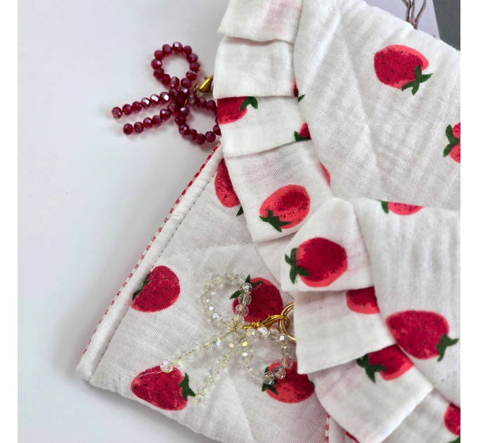 Strawberry book sleeve with ruffles and magnetic closure