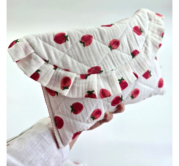 Strawberry book sleeve with ruffles and magnetic closure