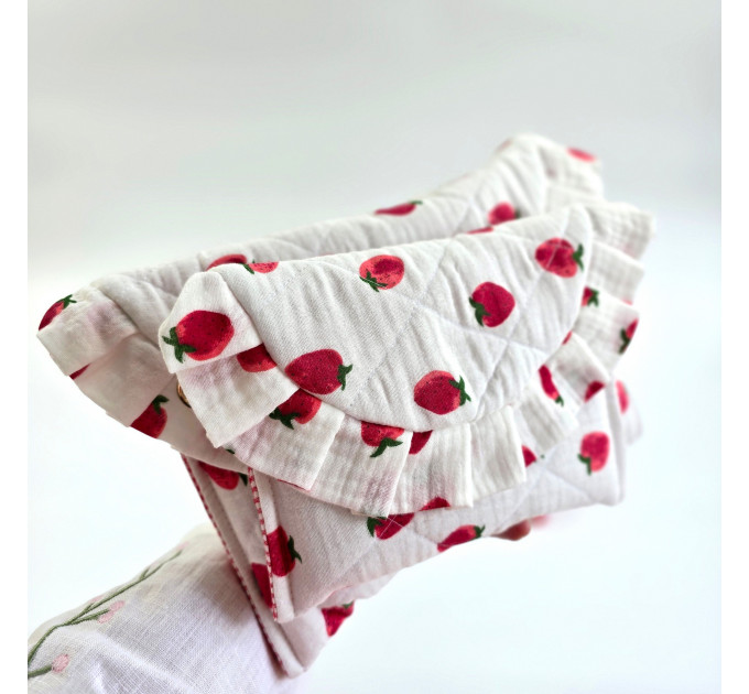 Strawberry book sleeve with ruffles and magnetic closure