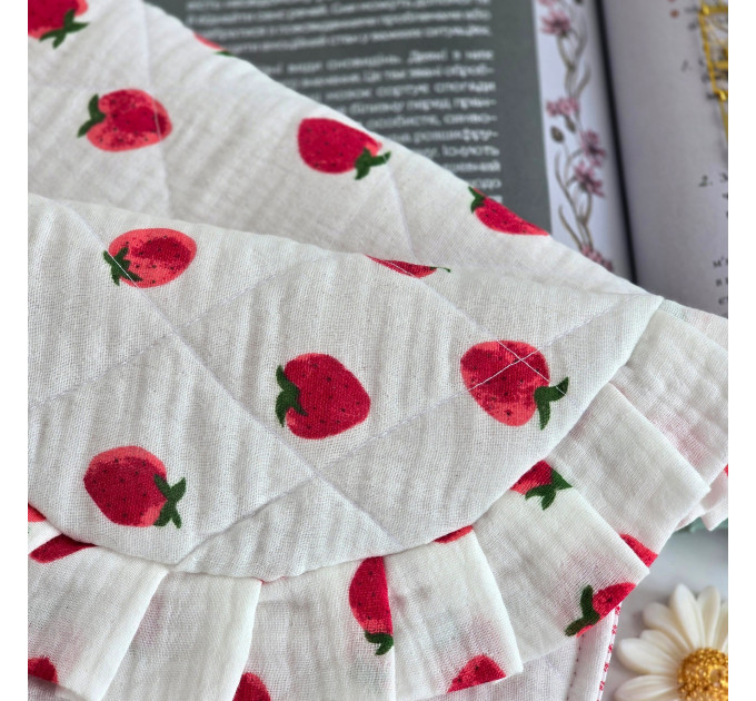 Strawberry book sleeve with ruffles and magnetic closure