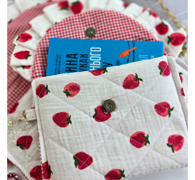 Strawberry book sleeve with ruffles and magnetic closure