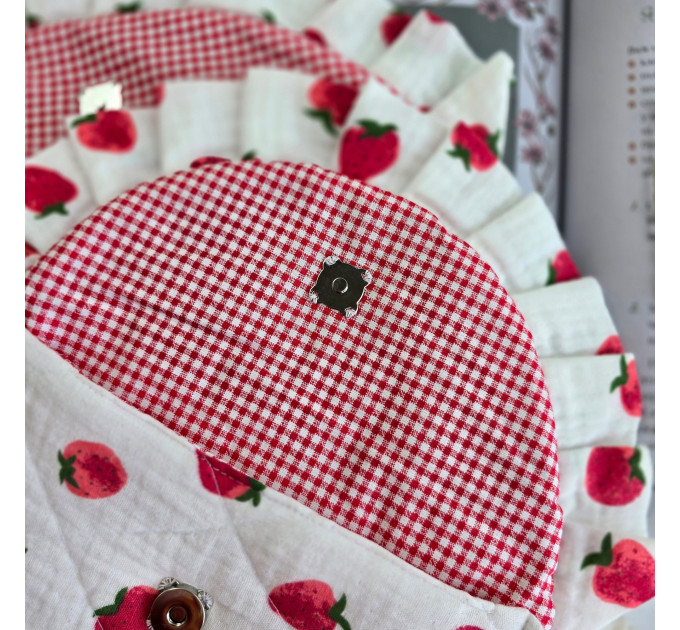 Strawberry book sleeve with ruffles and magnetic closure