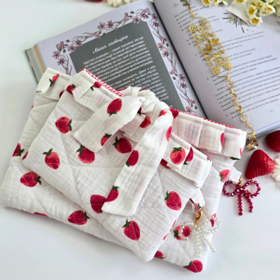 Strawberry book sleeve with ruffles on ties 