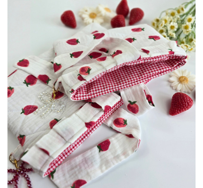 Strawberry book sleeve with ruffles on ties 