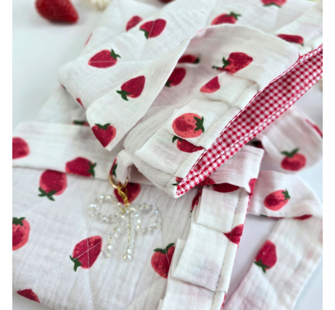 Strawberry book sleeve with ruffles on ties 