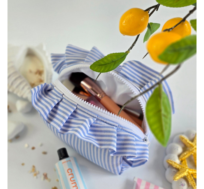 Small Sea Vibe Cosmetic Bag with Ruffles