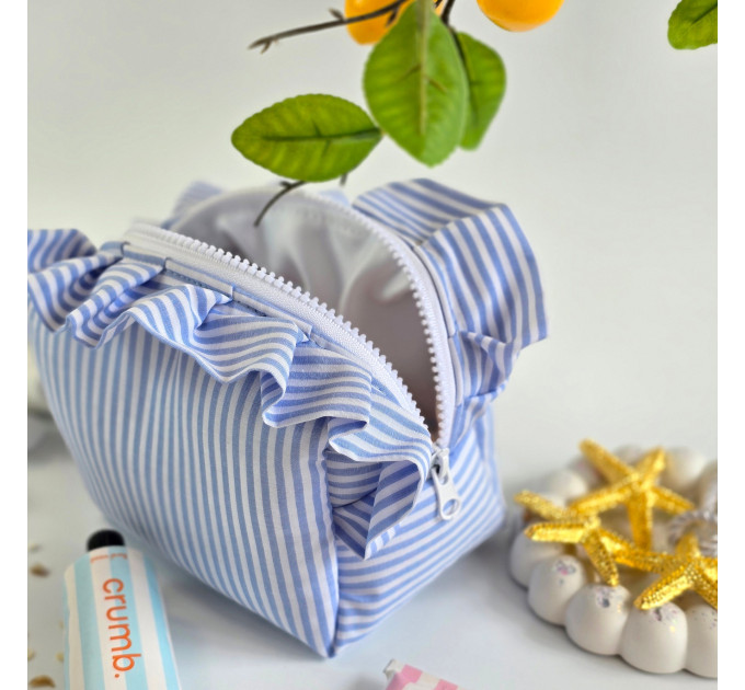 Small Sea Vibe Cosmetic Bag with Ruffles