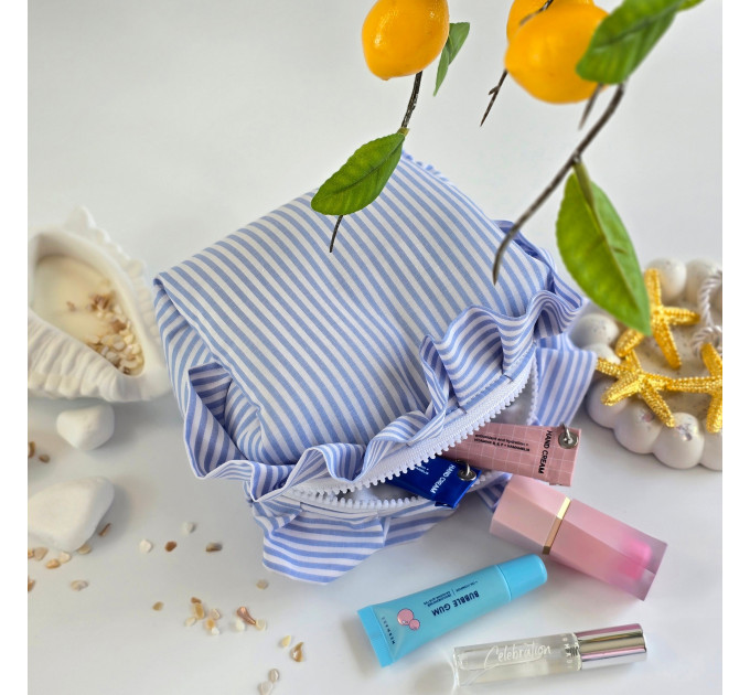Small Sea Vibe Cosmetic Bag with Ruffles