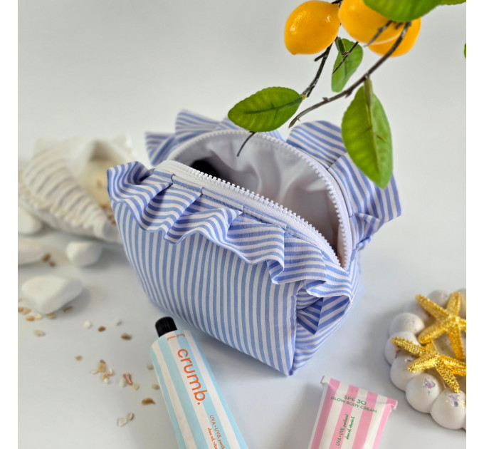 Small Sea Vibe Cosmetic Bag with Ruffles