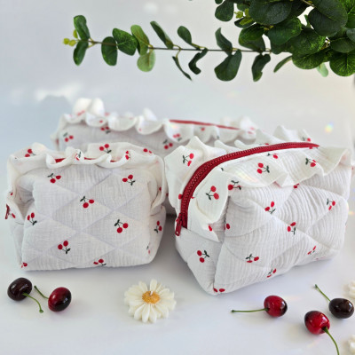 Cherries cosmetic bag with ruffles