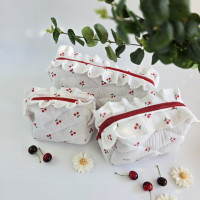 Cherries cosmetic bag with ruffles