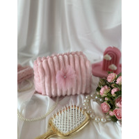 Small pink plush cosmetic bag with bows