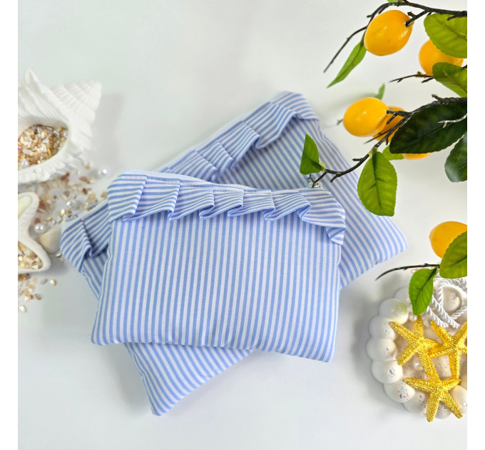 Blue striped Tablet sleeve with ruffles