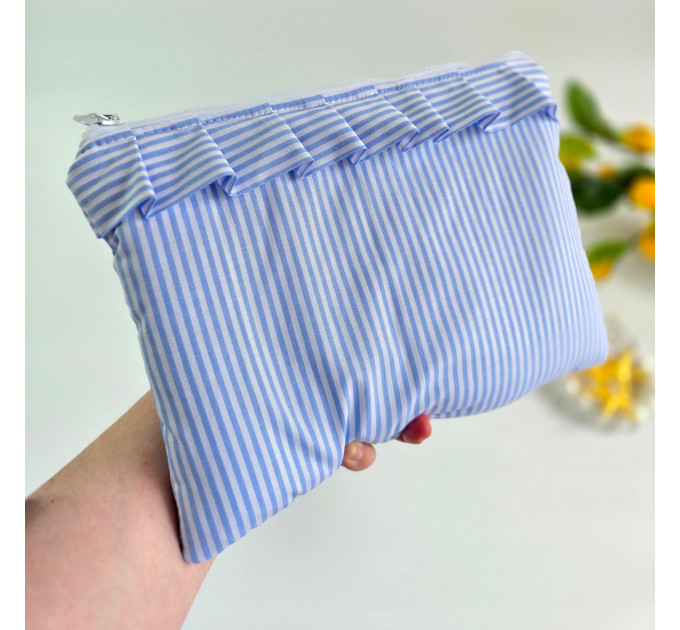 Blue striped Tablet sleeve with ruffles