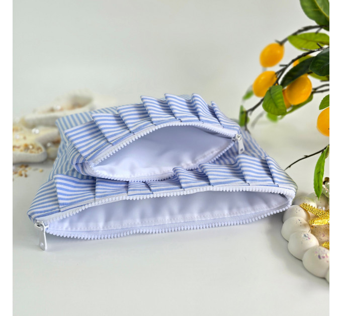Blue striped Tablet sleeve with ruffles