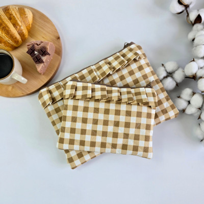 Latte vibe checkered brown Tablet sleeve with ruffles