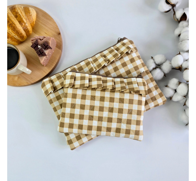 Latte vibe checkered brown Tablet sleeve with ruffles