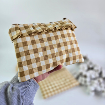 Latte vibe checkered brown Tablet sleeve with ruffles