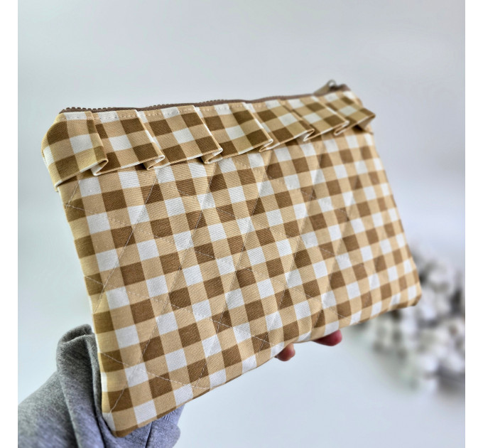 Latte vibe checkered brown Tablet sleeve with ruffles