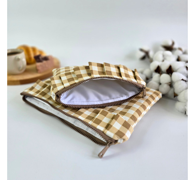 Latte vibe checkered brown Tablet sleeve with ruffles