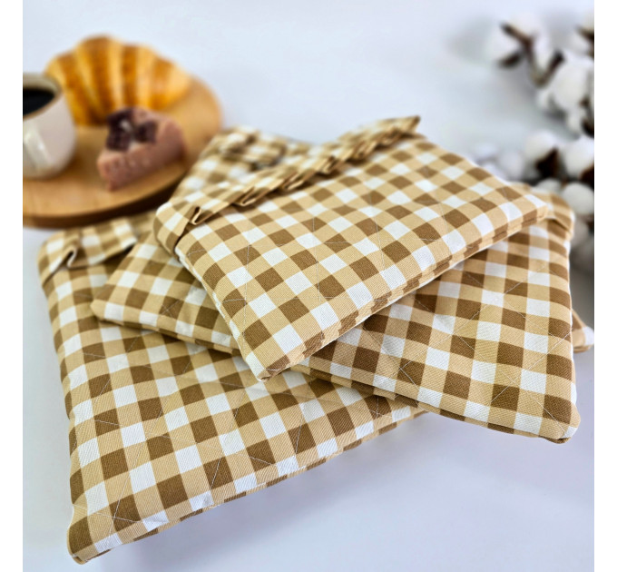 Latte vibe checkered brown Tablet sleeve with ruffles