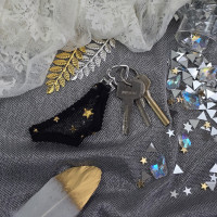 Black Mesh Panties Keychain with Gold Stars