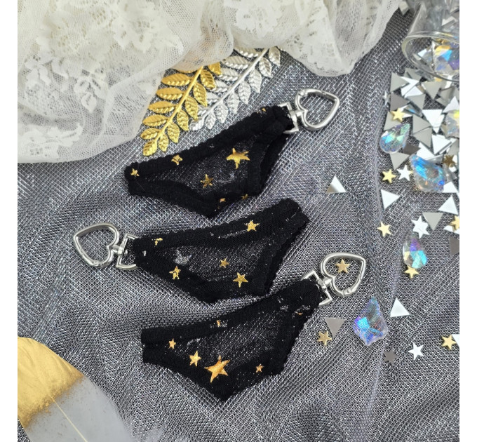 Black Mesh Panties Keychain with Gold Stars