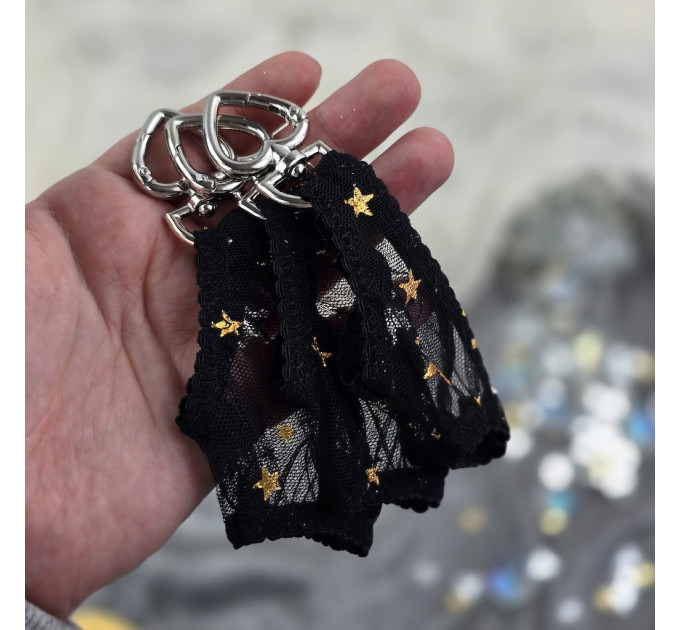 Black Mesh Panties Keychain with Gold Stars
