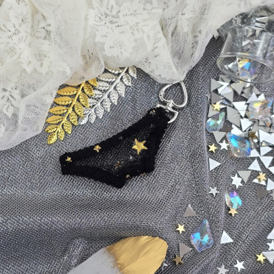 Black Mesh Panties Keychain with Gold Stars