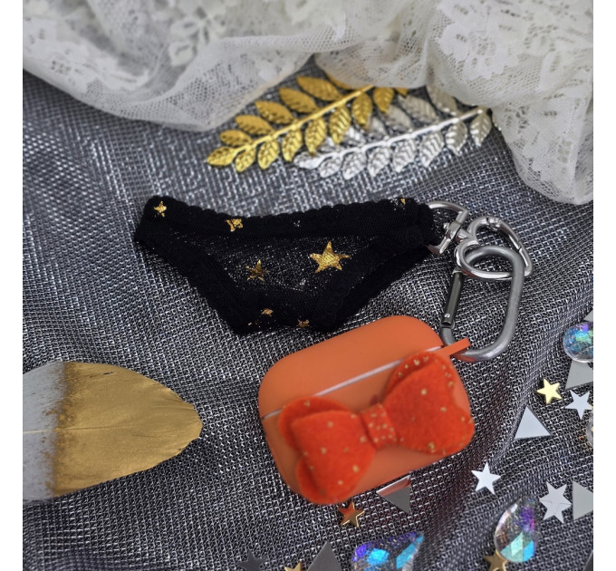 Black Mesh Panties Keychain with Gold Stars