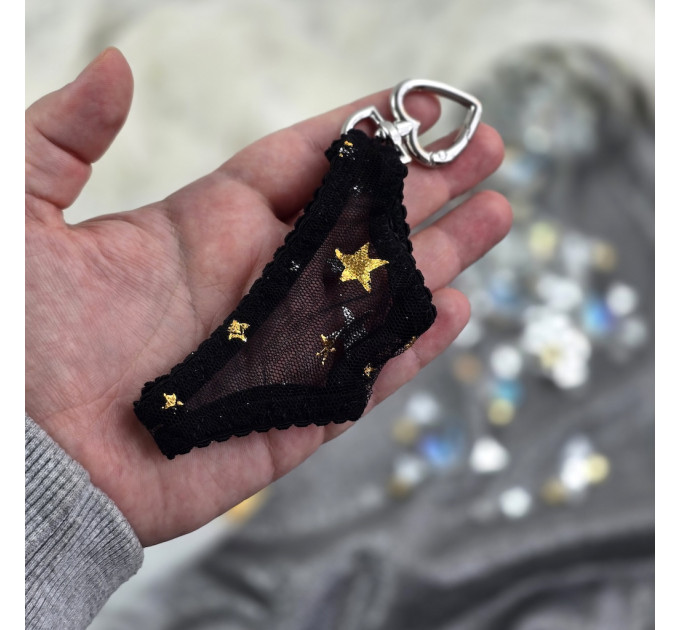 Black Mesh Panties Keychain with Gold Stars