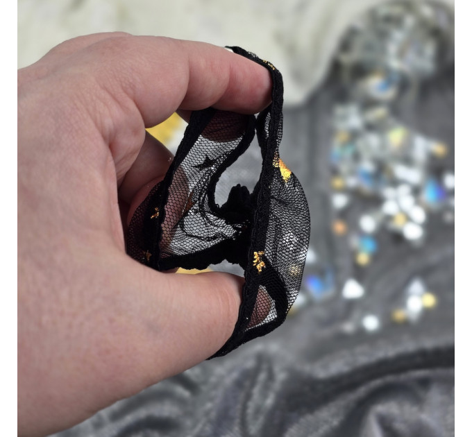 Black Mesh Panties Keychain with Gold Stars