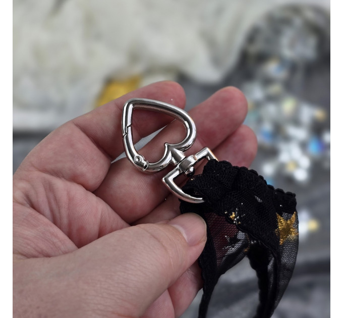 Black Mesh Panties Keychain with Gold Stars