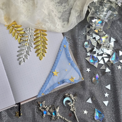 Blue Mesh Panties Bookmark with Gold Stars