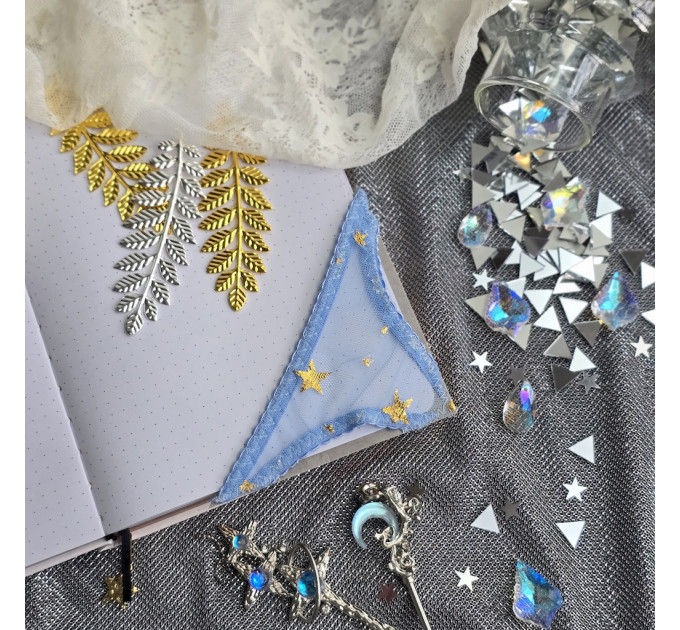 Blue Mesh Panties Bookmark with Gold Stars
