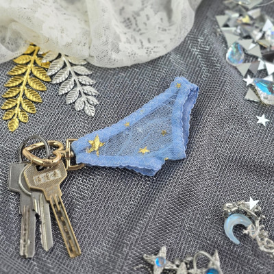 Blue Mesh Panties Keychain with Gold Stars
