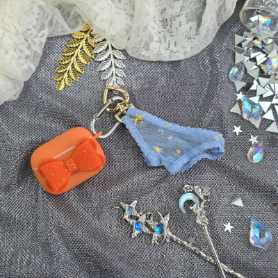 Blue Mesh Panties Keychain with Gold Stars