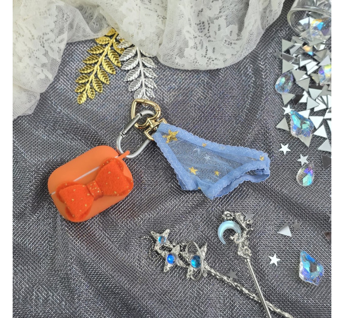 Blue Mesh Panties Keychain with Gold Stars