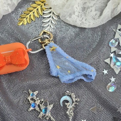 Blue Mesh Panties Keychain with Gold Stars